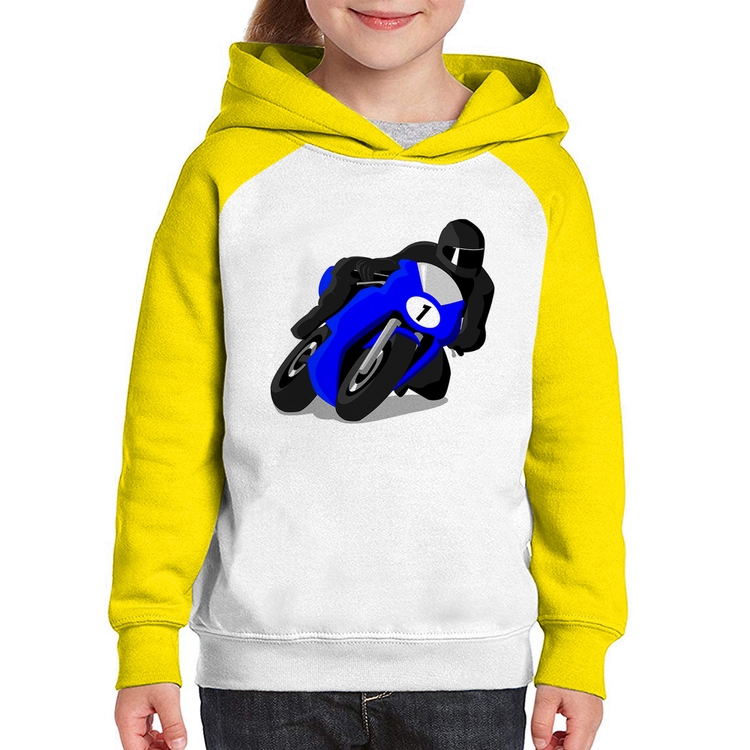 Moletom Infantil Moto Corrida - Branco/Amarelo