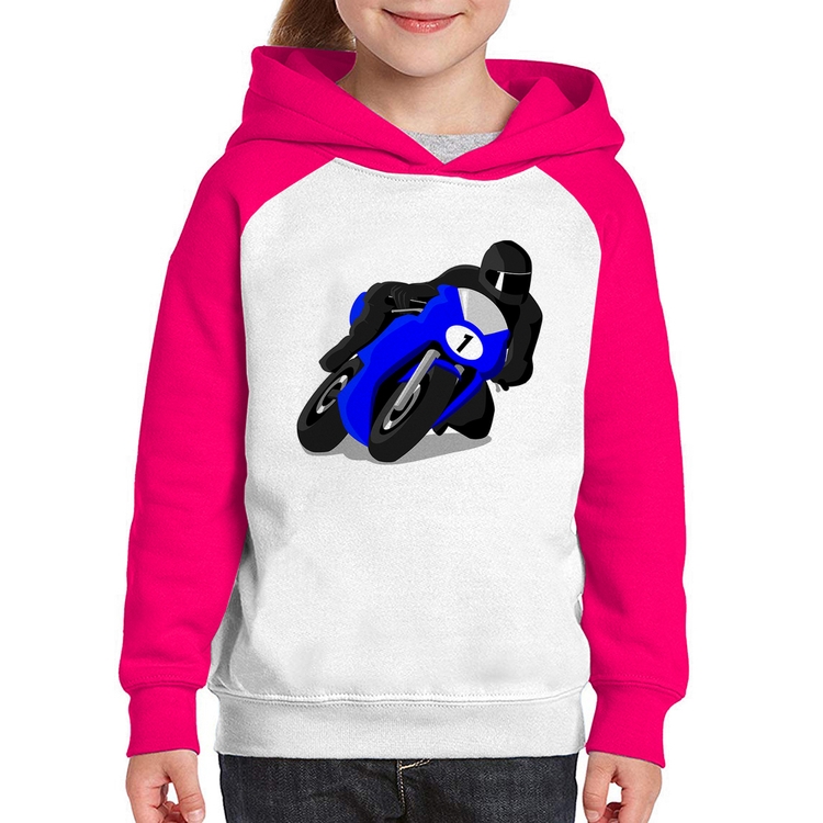 Moletom Infantil Moto Corrida - Branco/Rosa