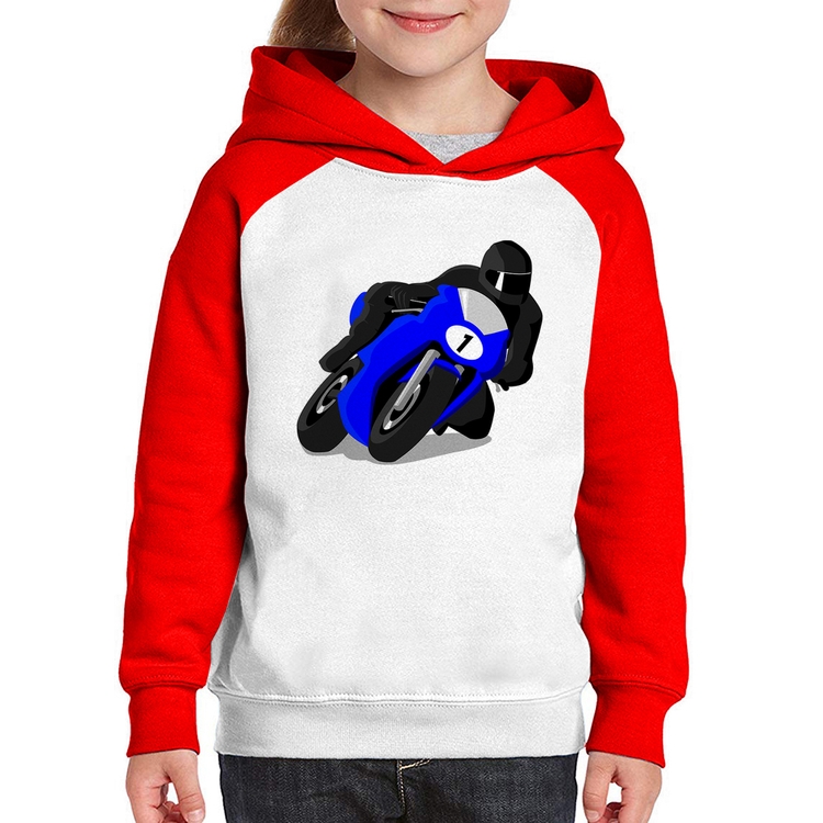Moletom Infantil Moto Corrida - Branco/Vermelho