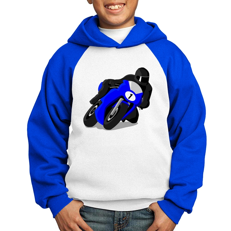 Moletom Infantil Moto Corrida - Branco/Azul