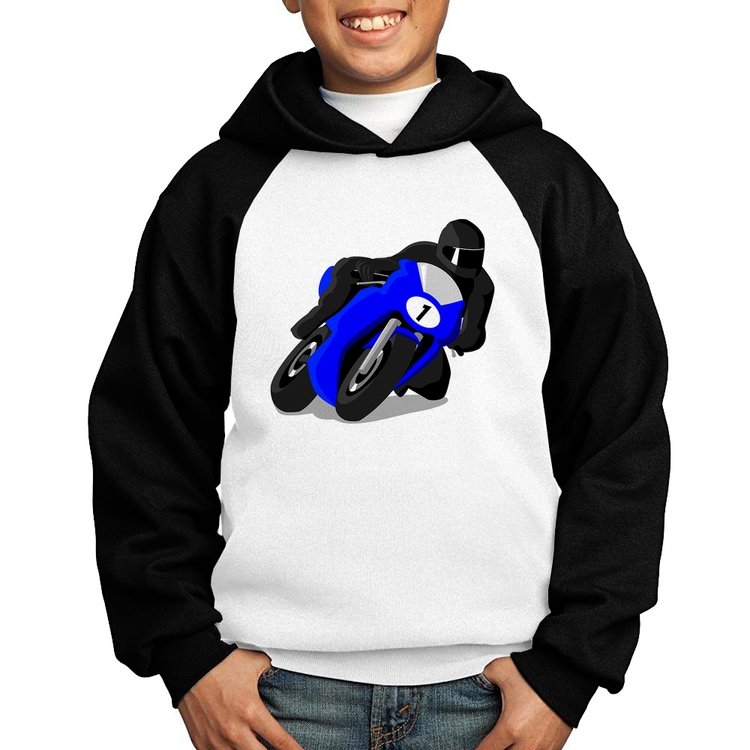 Moletom Infantil Moto Corrida - Branco/Preto
