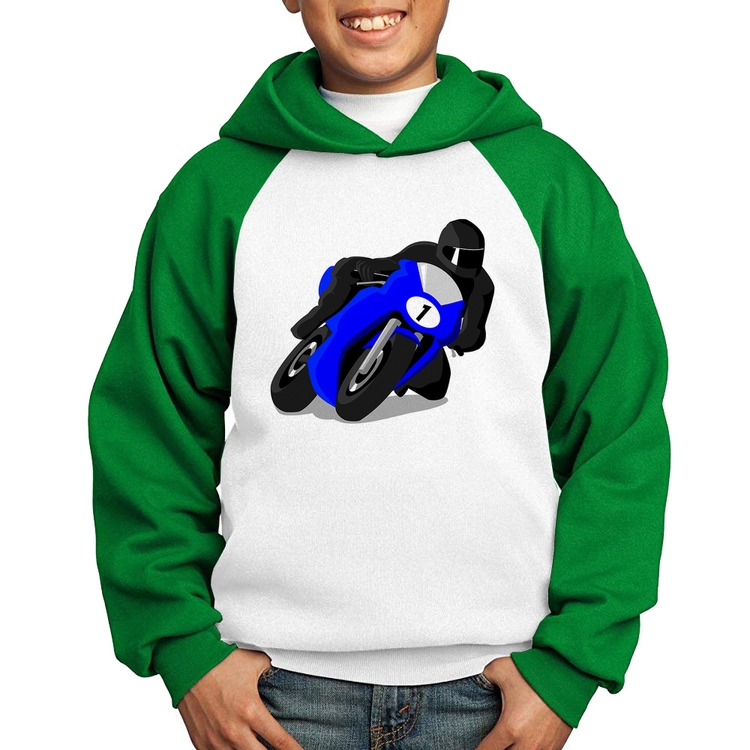 Moletom Infantil Moto Corrida - Branco/Verde