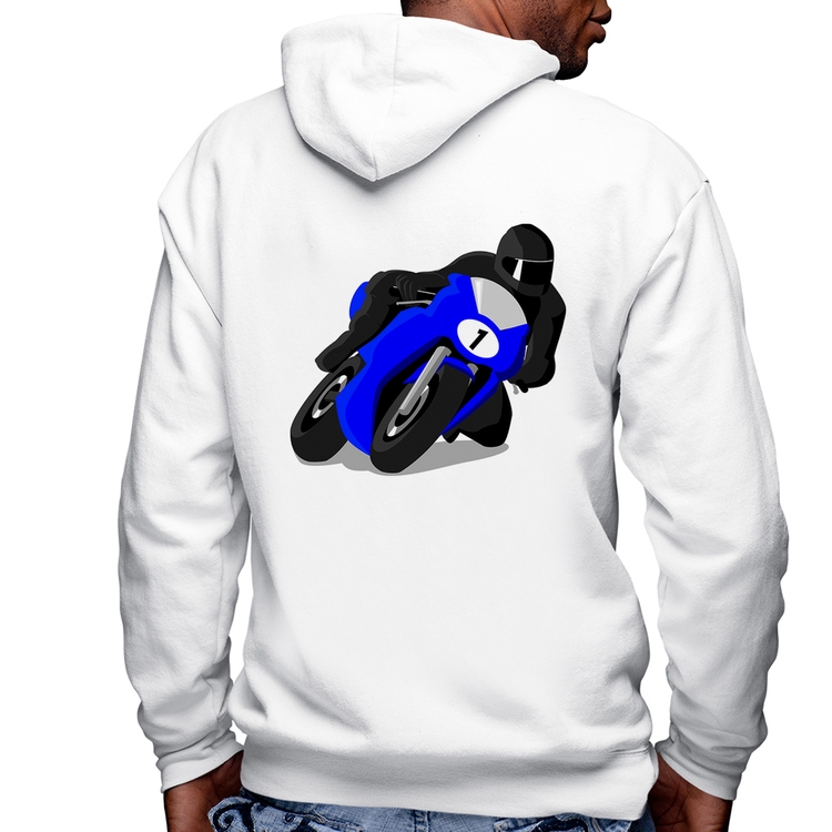 Blusa Moletom Moto Corrida Masculina com Capuz e Zíper - Branca