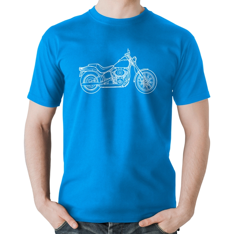 Camiseta Algodão Moto Custom - Azul