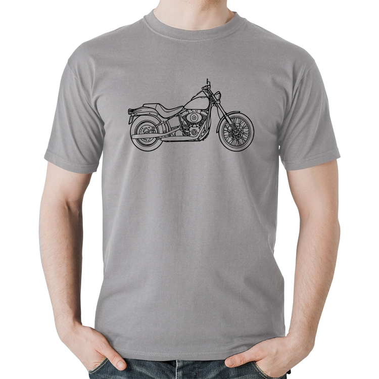Camiseta Algodão Moto Custom - Cinza