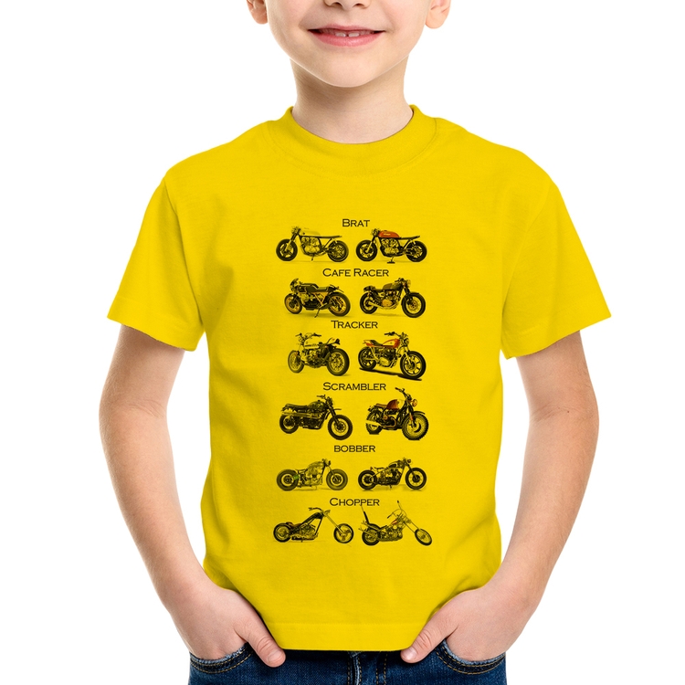 Camiseta Infantil Moto Custom Types - Amarela