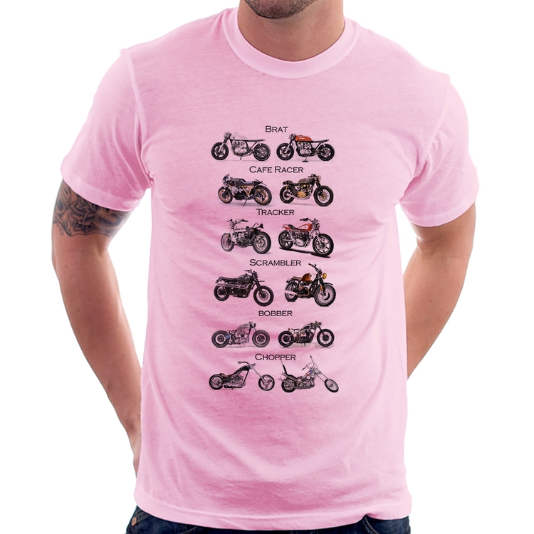 Camiseta Moto Custom Types - Rosa Bebê