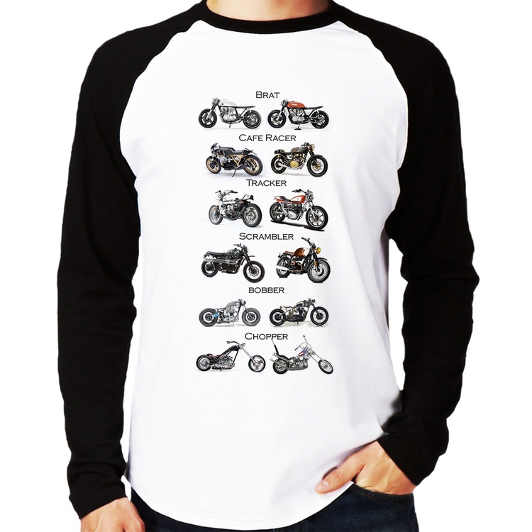 Camiseta Raglan Moto Custom Types Manga Longa
