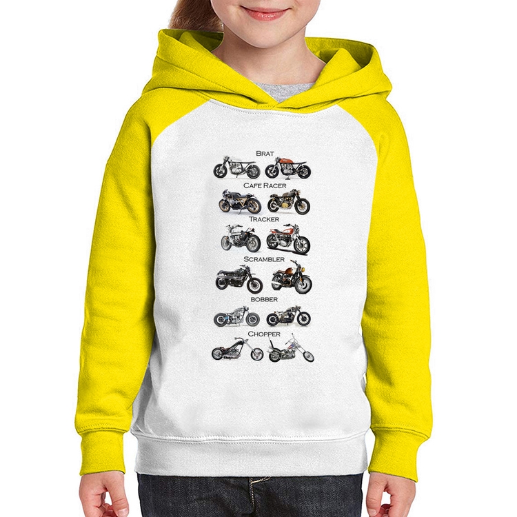 Moletom Infantil Moto Custom Types - Branco/Amarelo