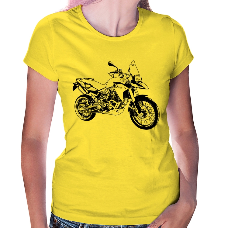 Baby Look Moto F 800 GS Traços - Amarela