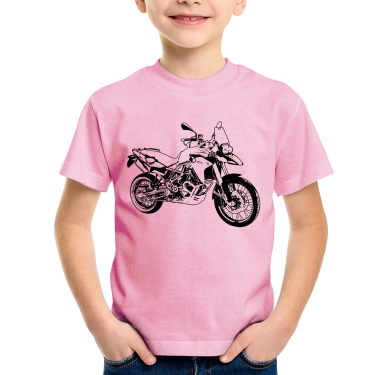 Camiseta Infantil Moto F 800 GS Traços - Rosa Bebê