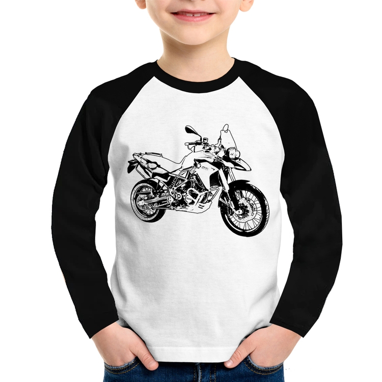 Camiseta Raglan Infantil Moto F 800 GS Traços Manga Longa