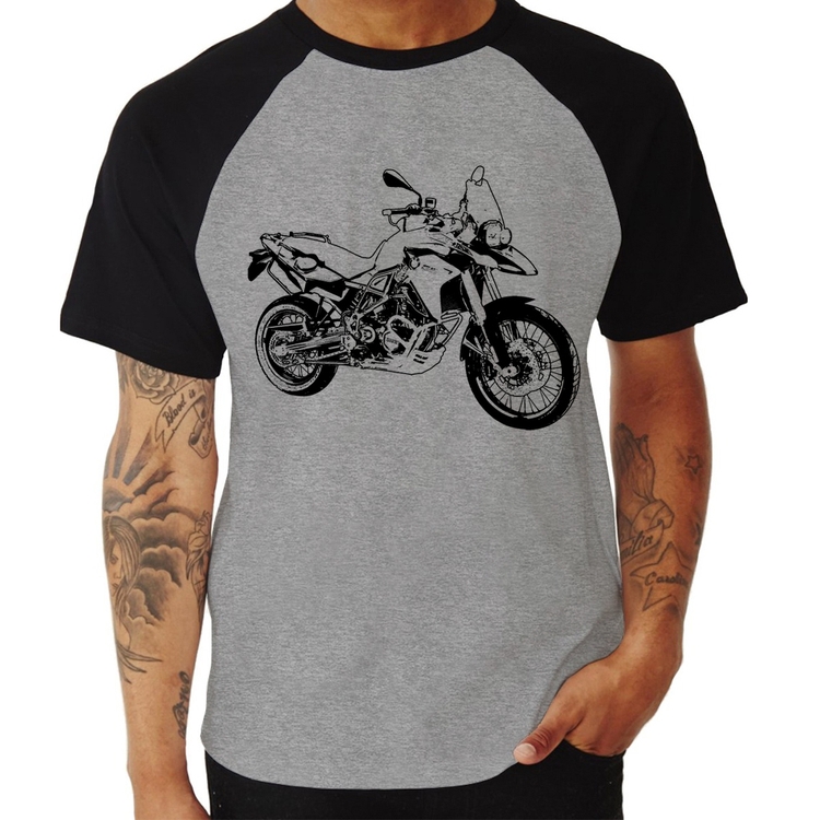 Camiseta Raglan Moto F 800 GS Traços - Cinza/Preto