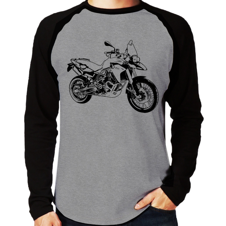 Camiseta Raglan Moto F 800 GS Traços Manga Longa - Cinza/Preto