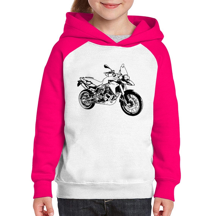 Moletom Infantil Moto F 800 GS Traços - Branco/Rosa