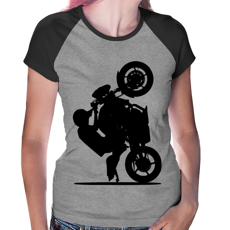Baby Look Raglan Moto Grau XJ6 - Cinza/Preto