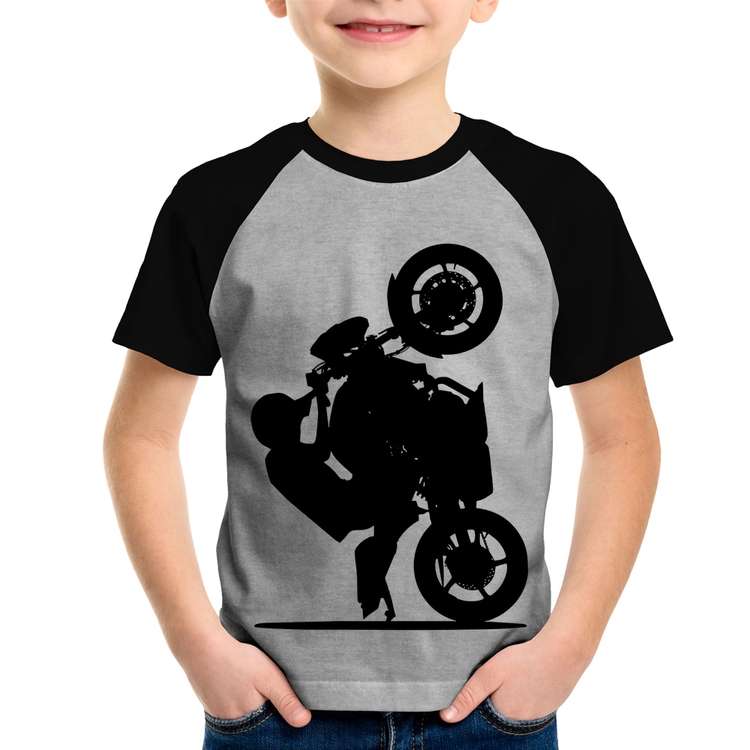 Camiseta Raglan Infantil Moto Grau XJ6 - Cinza/Preto