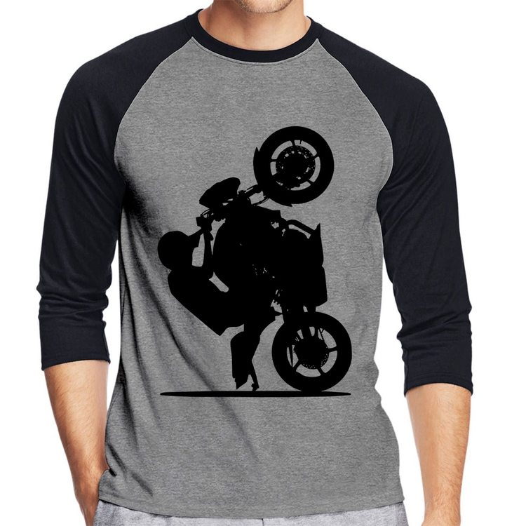 Camiseta Raglan Moto Grau XJ6 Manga 3/4 - Cinza/Preto