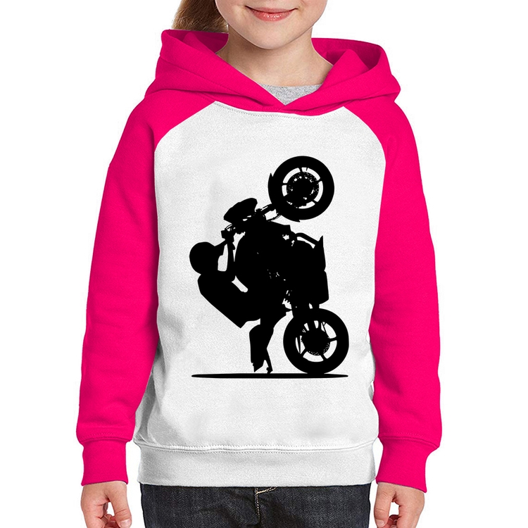Moletom Infantil Moto Grau XJ6 - Branco/Rosa