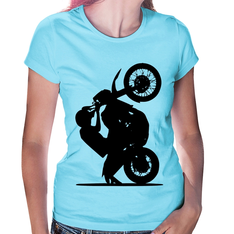 Baby Look Moto Grau XT 660 - Azul Bebê