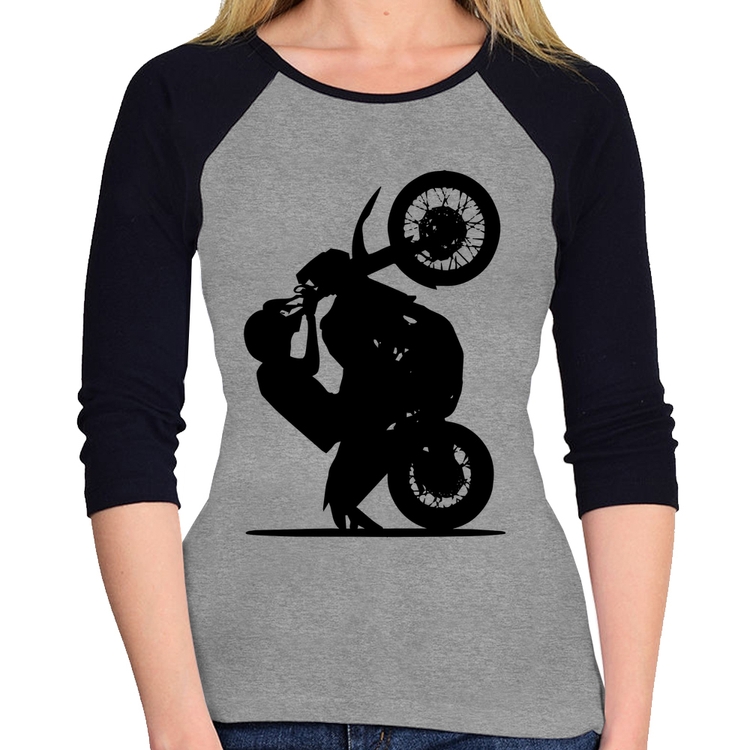 Baby Look Raglan Moto Grau XT 660 Manga 3/4 - Cinza/Preto
