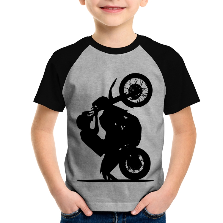 Camiseta Raglan Infantil Moto Grau XT 660 - Cinza/Preto