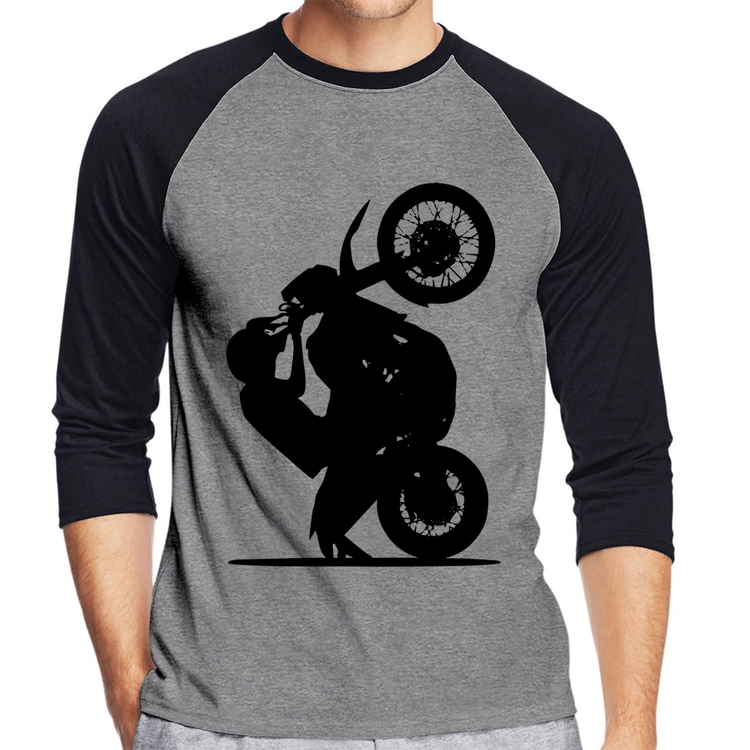 Camiseta Raglan Moto Grau XT 660 Manga 3/4 - Cinza/Preto