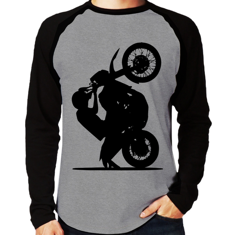 Camiseta Raglan Moto Grau XT 660 Manga Longa - Cinza/Preto