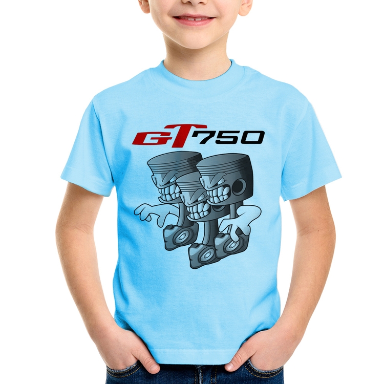 Camiseta Infantil Moto GT 750 Pistões - Azul Bebê
