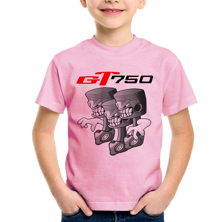 Camiseta Infantil Moto GT 750 Pistões - Rosa Bebê