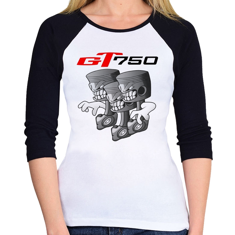 Baby Look Raglan Moto GT 750 Pistões Manga 3/4