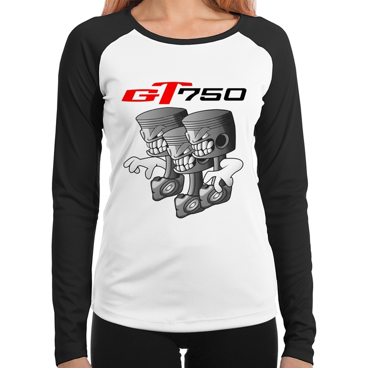 Baby Look Raglan Moto GT 750 Pistões Manga Longa