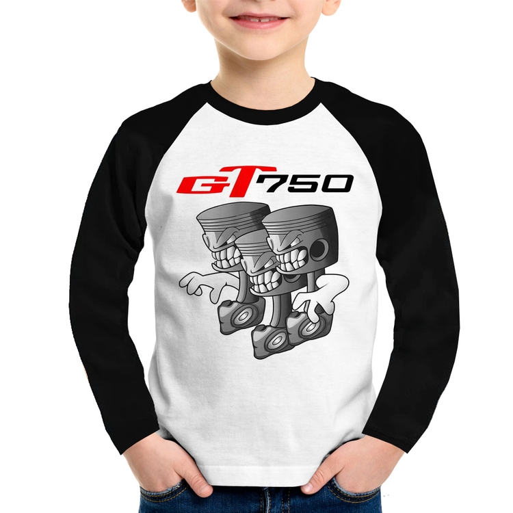 Camiseta Raglan Infantil Moto GT 750 Pistões Manga Longa