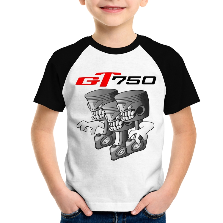 Camiseta Raglan Infantil Moto GT 750 Pistões