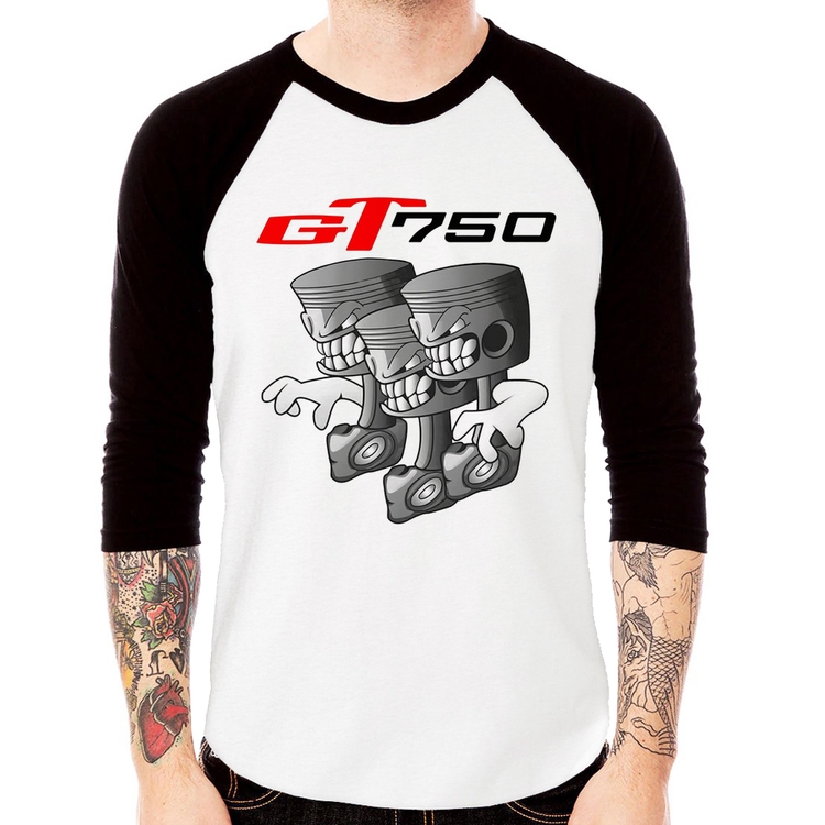 Camiseta Raglan Moto GT 750 Pistões Manga 3/4