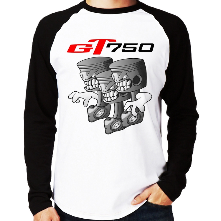 Camiseta Raglan Moto GT 750 Pistões Manga Longa
