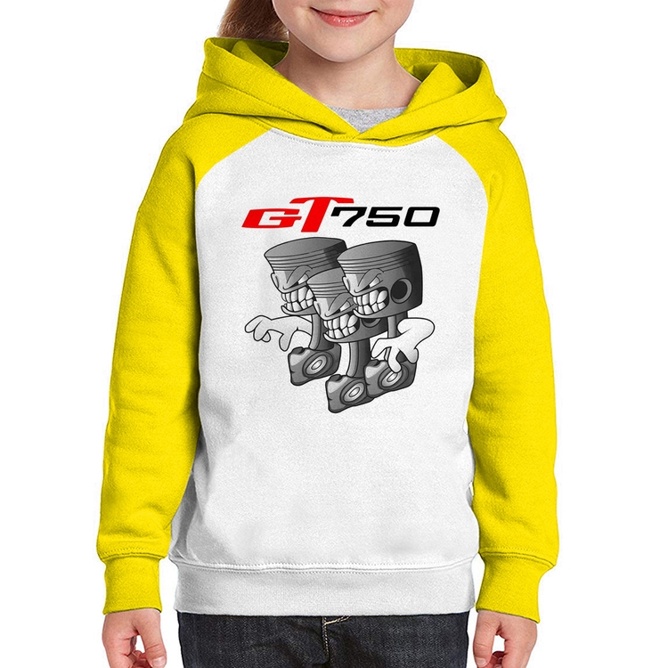 Moletom Infantil Moto GT 750 Pistões - Branco/Amarelo