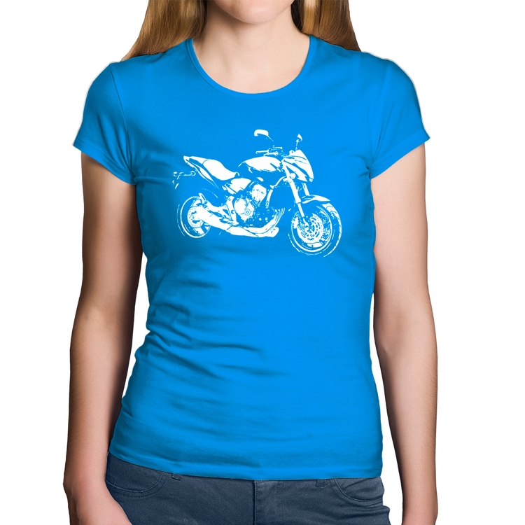 Baby Look Algodão Moto Hornet Art - Azul