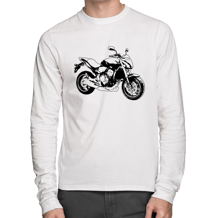 Camiseta Algodão Moto Hornet Art Manga Longa - Branca