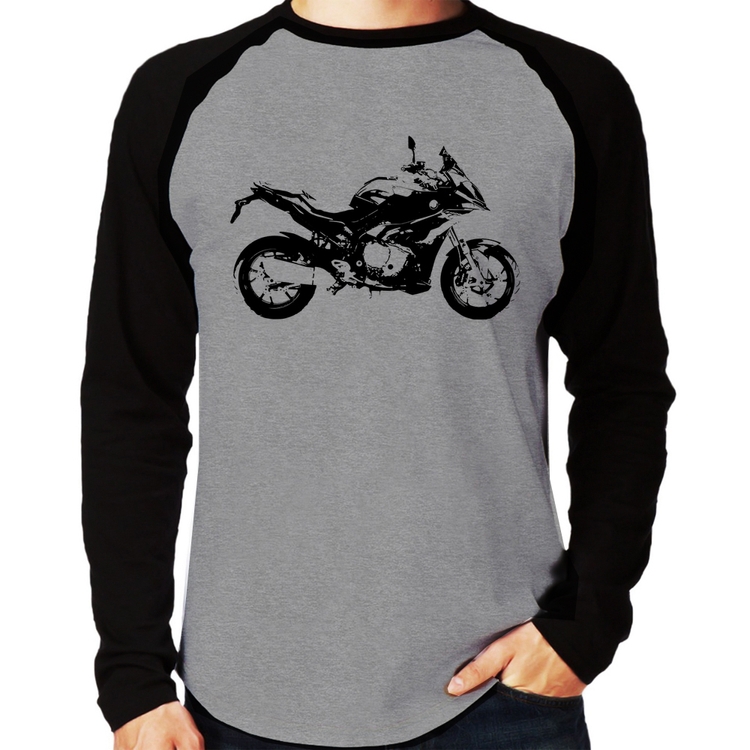 Camiseta Raglan Moto S 1000 XR Art Manga Longa - Cinza/Preto