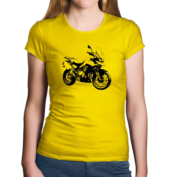 Baby Look Algodão Moto Tiger 900 GT Art - Amarela