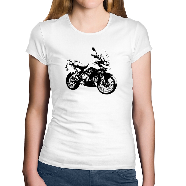 Baby Look Algodão Moto Tiger 900 GT Art - Branca