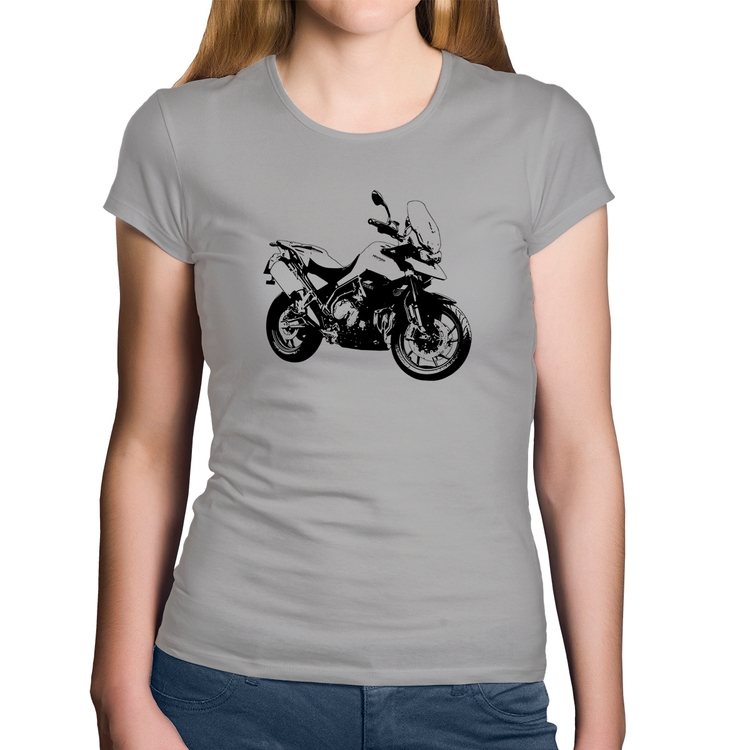 Baby Look Algodão Moto Tiger 900 GT Art - Cinza