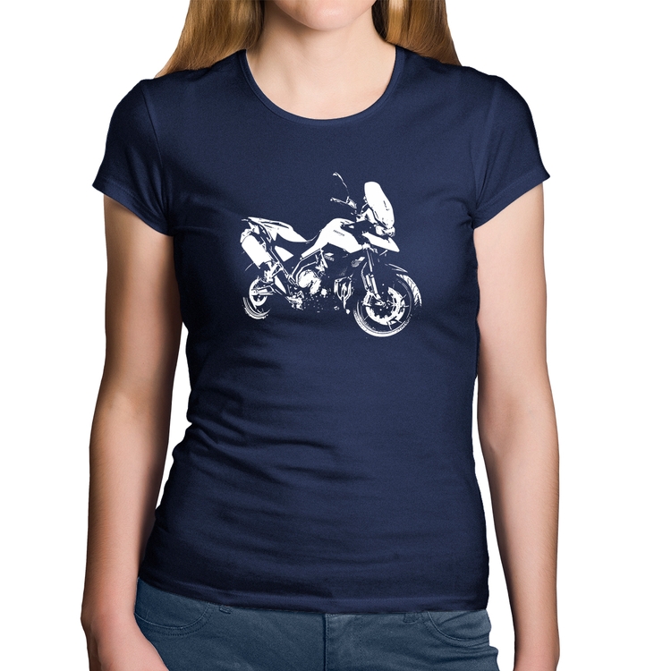 Baby Look Algodão Moto Tiger 900 GT Art - Marinho