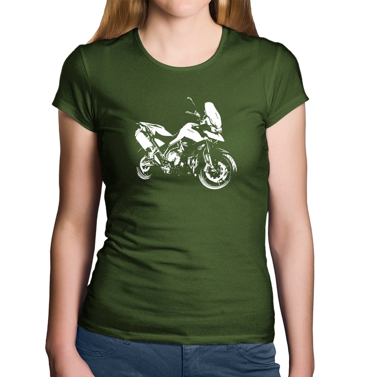 Baby Look Algodão Moto Tiger 900 GT Art - Musgo