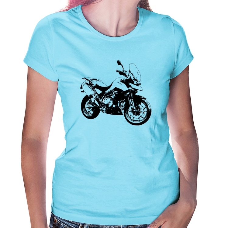 Baby Look Moto Tiger 900 GT Art - Azul Bebê