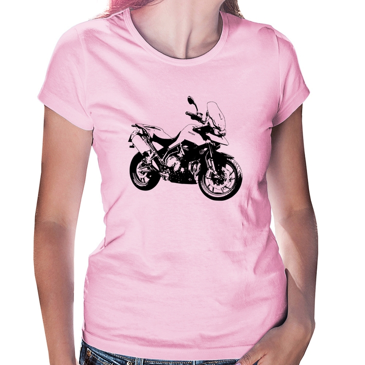 Baby Look Moto Tiger 900 GT Art - Rosa Bebê