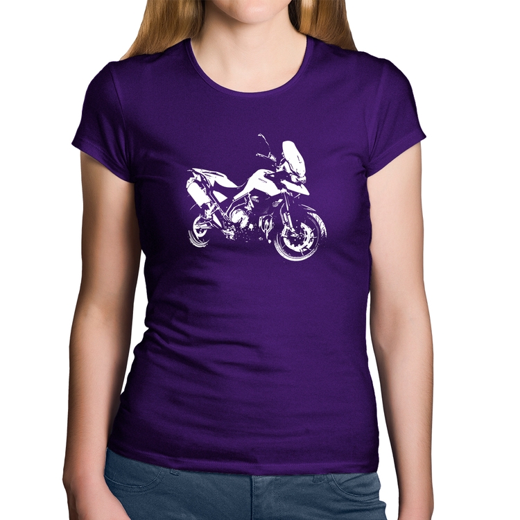 Baby Look Algodão Moto Tiger 900 GT Art - Roxa