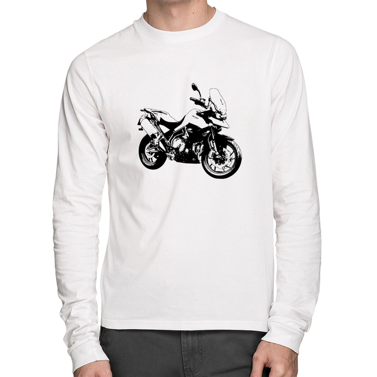 Camiseta Algodão Moto Tiger 900 GT Art Manga Longa - Branca