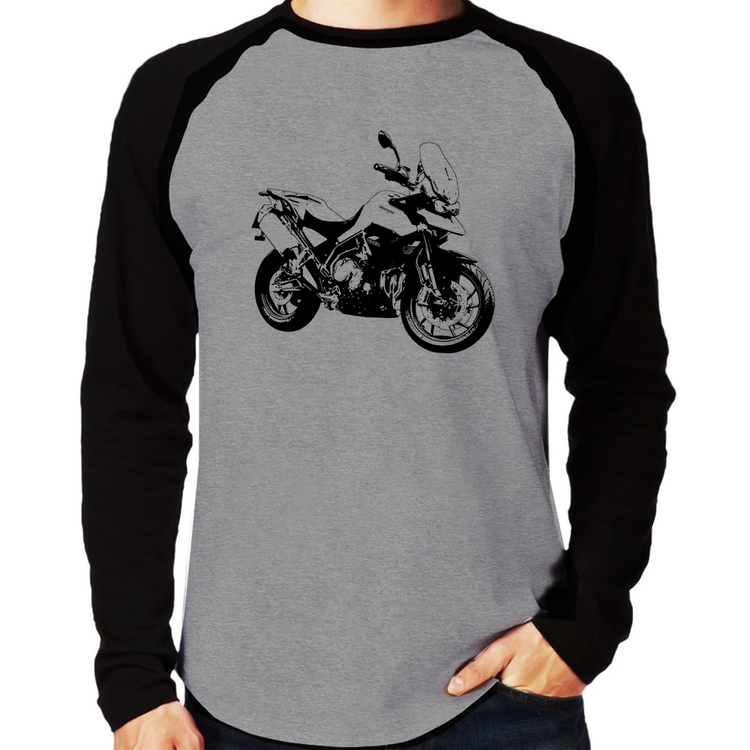 Camiseta Raglan Moto Tiger 900 GT Art Manga Longa - Cinza/Preto